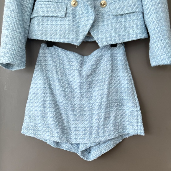 Light Blue Tweed Blazer & Skort Matching Set Size XS - Picture 4 of 16